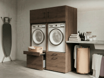 Kast WASHING 2 machines naast elkaar walnoot met 2 opzetkasten