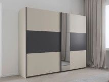 Kledingkast SAJORIS 2 schuifdeuren 261 cm kasjmier/metaalgrijs met spiegel