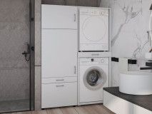 Kast WASHING 2 machines boven elkaar met kast 1 deur 2 lades MEDIUM wit