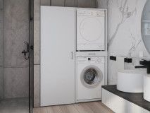 Kast WASHING 2 machines boven elkaar met kast 1 deur MEDIUM wit