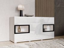 Commode BABEL 2 deuren en 3 lades wit/hoogglans wit met verlichting