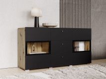 Commode BABEL 2 deuren en 3 lades eik artisan/zwart met led