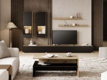 Tv-meubel set BABEL 5 deuren eik artisan/zwart met led met salontafel