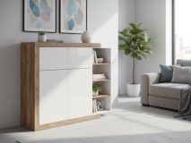 Commode SINO 2 deuren 2 lades eik/hoogglans wit 