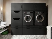Kast WASHING 2 machines naast elkaar met kast voor wasgoed LARGE zwart