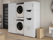 Kast WASHING 2 machines boven elkaar met 2 kasten LARGE wit