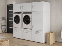 Kast WASHING 2 machines naast elkaar met kast 1 deur 2 lades LARGE wit