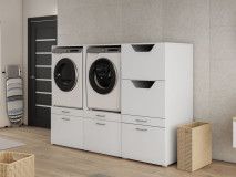 Kast WASHING 2 machines naast elkaar met kast voor wasgoed MEDIUM wit