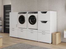 Kast WASHING 2 machines met kast 1 deur 2 lades en kast voor wasgoed MEDIUM wit