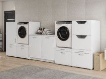 Kast WASHING 2 machines met kast 1 deur 2 lades en kast voor wasgoed en kast met werkblad MEDIUM wit