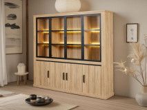 Buffetkast TIBOR 4 glazen deuren 4 volle deuren franse eik