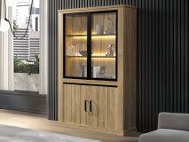 Vitrinekast TIBOR 4 deuren franse eik met led