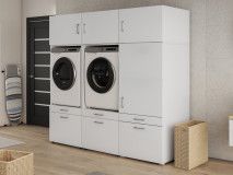 Kast WASHING 2 machines naast elkaar met kast 1 deur 2 lades LARGE wit
