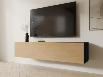 Tv-meubel KINGSTON 1 klapdeur 140 cm zwarte eik/eik
