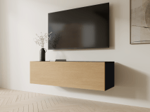 Tv-meubel KINGSTON 1 klapdeur 105 cm zwarte eik/eik