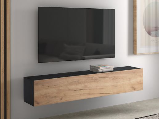 Tv-meubel KINGSTON 1 klapdeur 140 cm zwart eik/gouden eik zonder salontafel