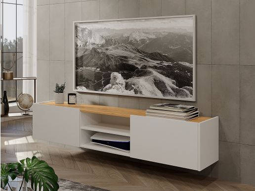Tv-meubel NALA 2 klapdeuren wit/navarra eik