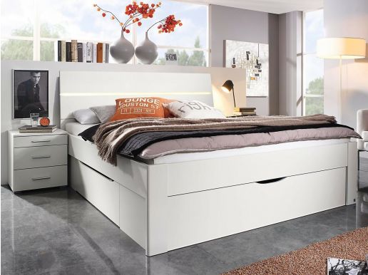 Bed SCARLETT 160x200 cm wit met drie lades met hoofeinde met led