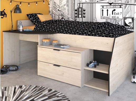 Gecombineerd bed MICKEY 90x200 cm jackson eik/zwart 