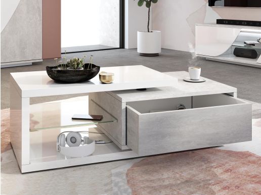 Rechthoekige salontafel GOLIATH 120 cm hoogglans wit/beton