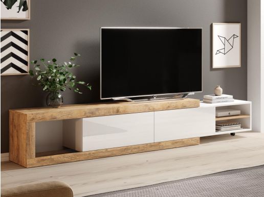Tv-meubel SINO 2 deuren eik/hoogglans wit 