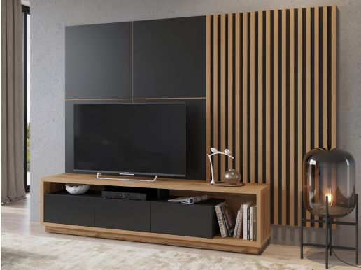 Tv-meubel CELIA DELUXE 3 lades wotan eik/zwart 