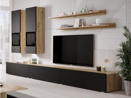Tv-meubel set BABEL 5 deuren eik artisan/zwart zonder led zonder salontafel