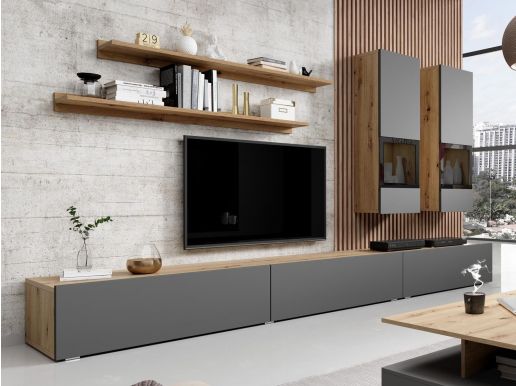 Tv-meubel set BABEL 5 deuren artisan eik/grijs zonder led zonder salontafel
