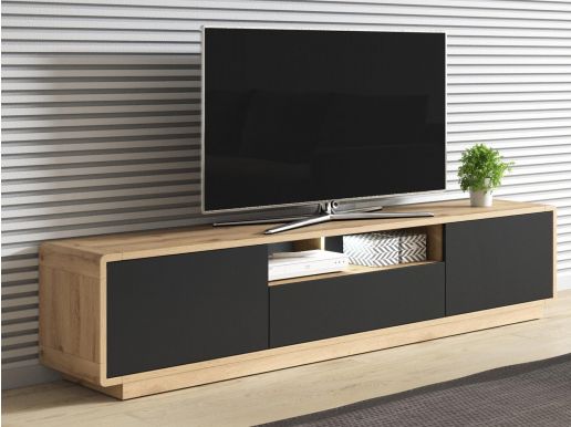 Tv-meubel ASTER 200 cm 2 deuren 1 lade mat zwart/taurus eik