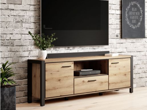 Tv-meubel set ATIK 2 deuren 1 lade 180 cm zwart/taurus eik