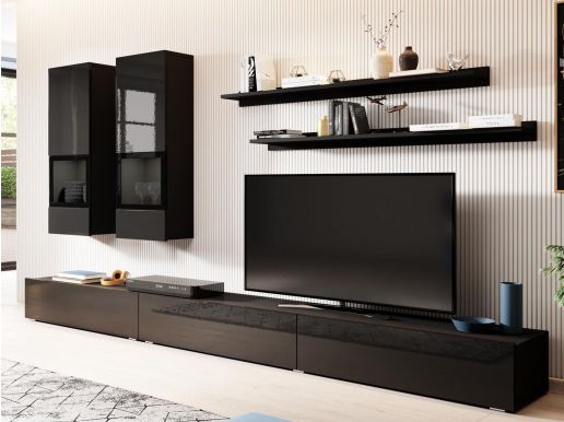 Tv-meubel set BABEL 5 deuren hoogglans zwart zonder led zonder salontafel