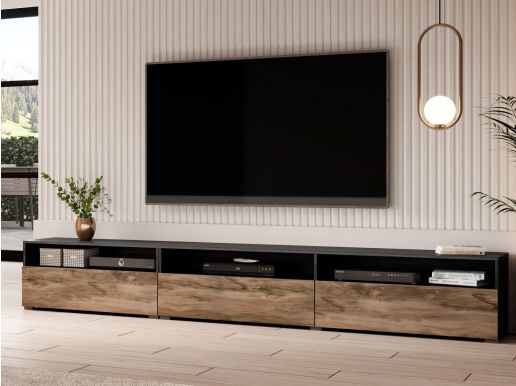 Tv-meubel BABEL II 3 deuren 3 vakken walnoot/grijze eik zonder salontafel