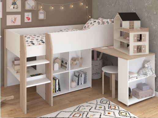 Samengesteld bed FINNY 90x200 cm wit/jackson eik 