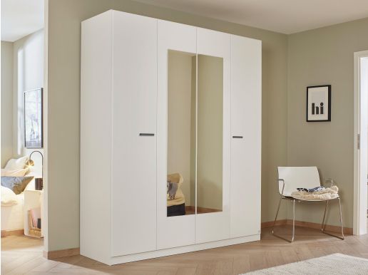 Kledingkast FLORILLA 4 deuren 181 cm wit met spiegel 