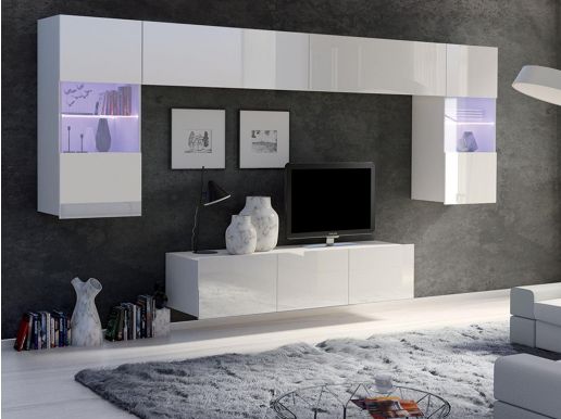 Tv-meubel set TOKYO 7 deuren wit/hoogglans wit zonder led 