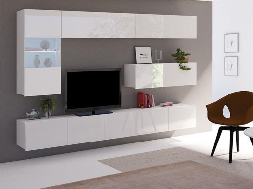 Tv-meubel set VALENCE 9 deuren wit/hoogglans wit zonder led 
