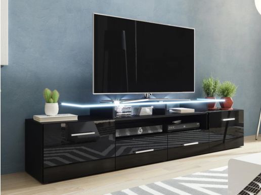 Tv-meubel EVA 2 deuren 2 lades zwart/hoogglans zwart zonder led