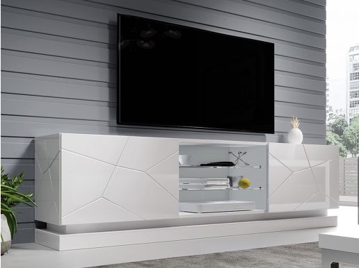 Tv-meubel AGNOS 2 deuren 200 cm wit/hoogglans wit met led