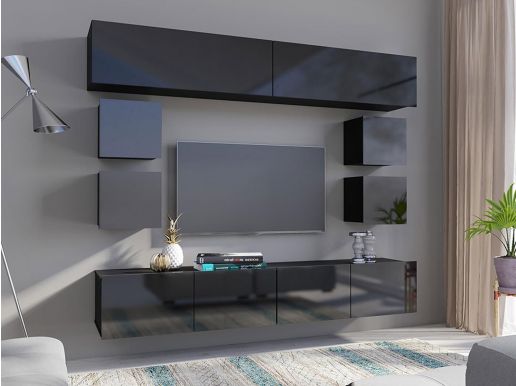 Tv-meubel set BUENOS 10 deuren zwart/hoogglans zwart