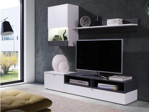 Tv-meubel set ROXANE 3 deuren wit/donker pijnboom met led