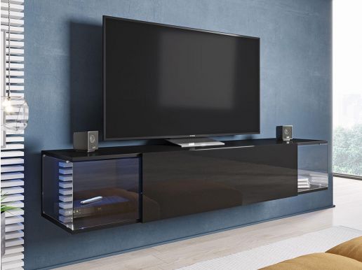 Tv-meubel VIGSY 1 deur zwart/hoogglans zwart met led
