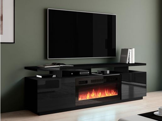 Tv-meubel met haard EVAPE 2 deuren zwart/hoogglans zwart