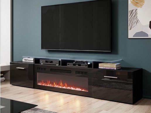 Tv-meubel met haard ROSCO 2 deuren zwart/hoogglans zwart 
