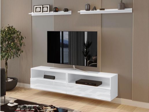Tv-meubel set BOXILA 2 lades wit/hoogglans wit 