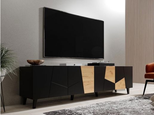 Tv-meubel ICARDI 4 deuren zwart/artisan eik 