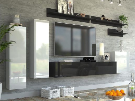Tv-meubel set LIMASSOL 4 deuren wit/zwart