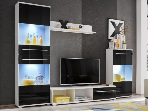 Tv-meubel set LIPPENS 4 deuren wit/zwart