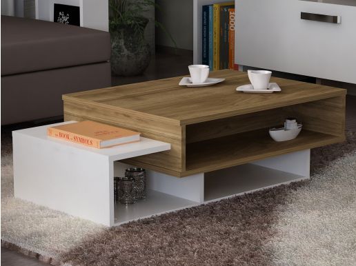 Rechthoekige salontafel TABLO 105 cm wit/walnoot