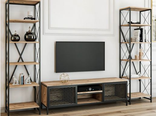 Tv-meubel set MAXTON 2 deuren walnoot/zwart