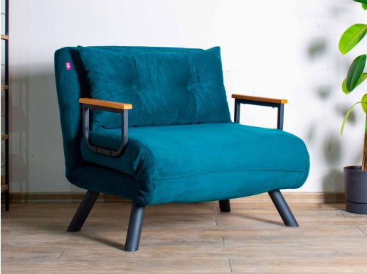 Converteerbare fauteuil SANDERO 1 plaats stof blauw 